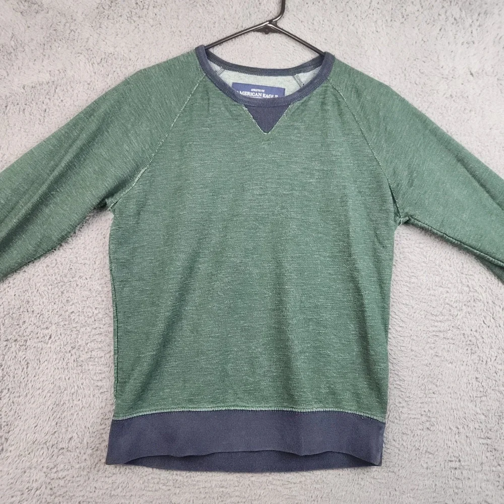 American Eagle Crewneck Mens XS Green Green/Navy Raglan Preppy Pullover Gorpcore